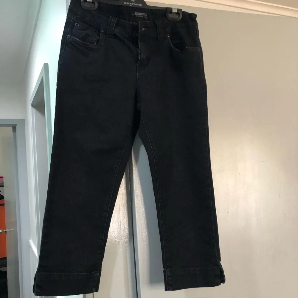 Black denim cropped 3/4 length pants shorter jeans size 10 women’s spring summer - Picture 3 of 9
